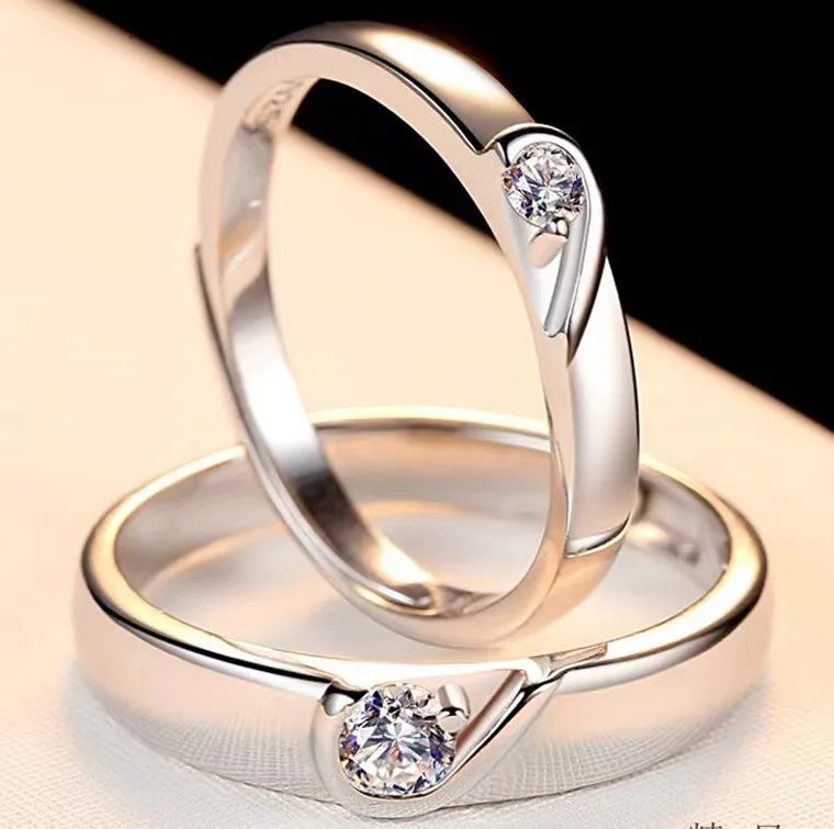 Zircon Heart Couple Wedding Rings