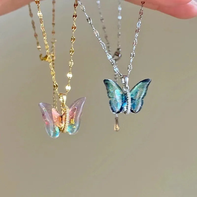 Titanium Steel Lock Butterfly Necklace