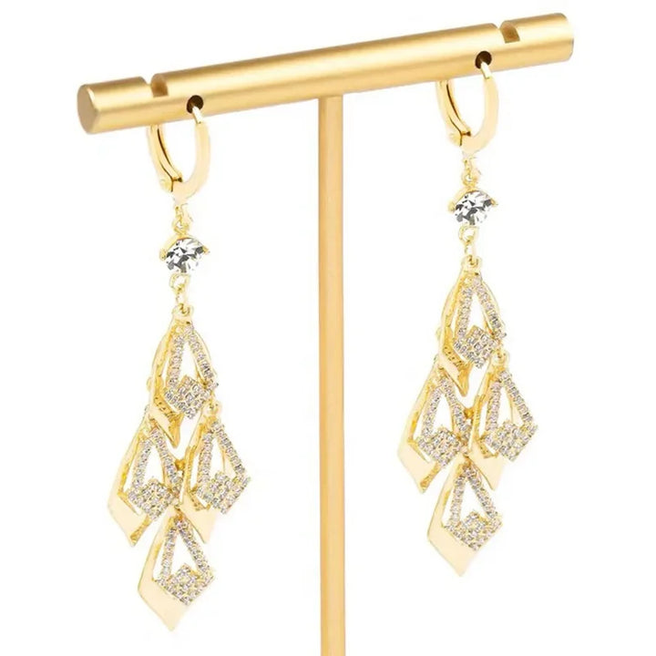 Sparkling Rhombus Zircon Tassel Earrings