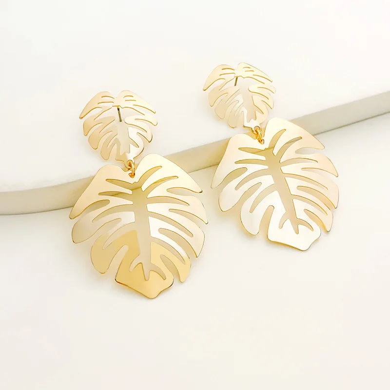 Metal Leaf Dangle Earrings Women