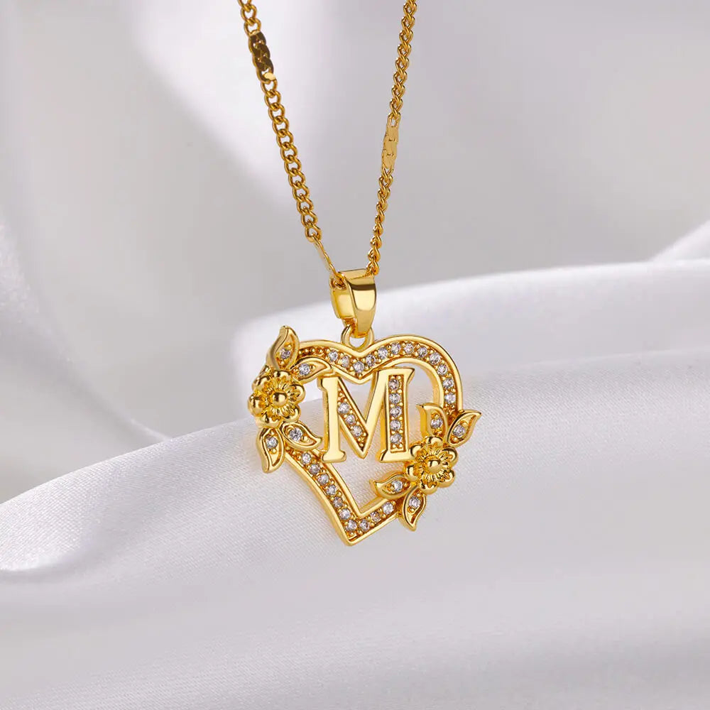 Gold Heart Initial Necklace