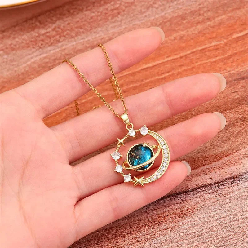 Luxury Zircon Planet Star Necklace