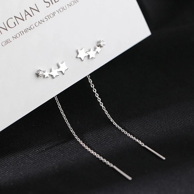 Trendy Long Tassel Drop Earrings with Star and Heart Pendants