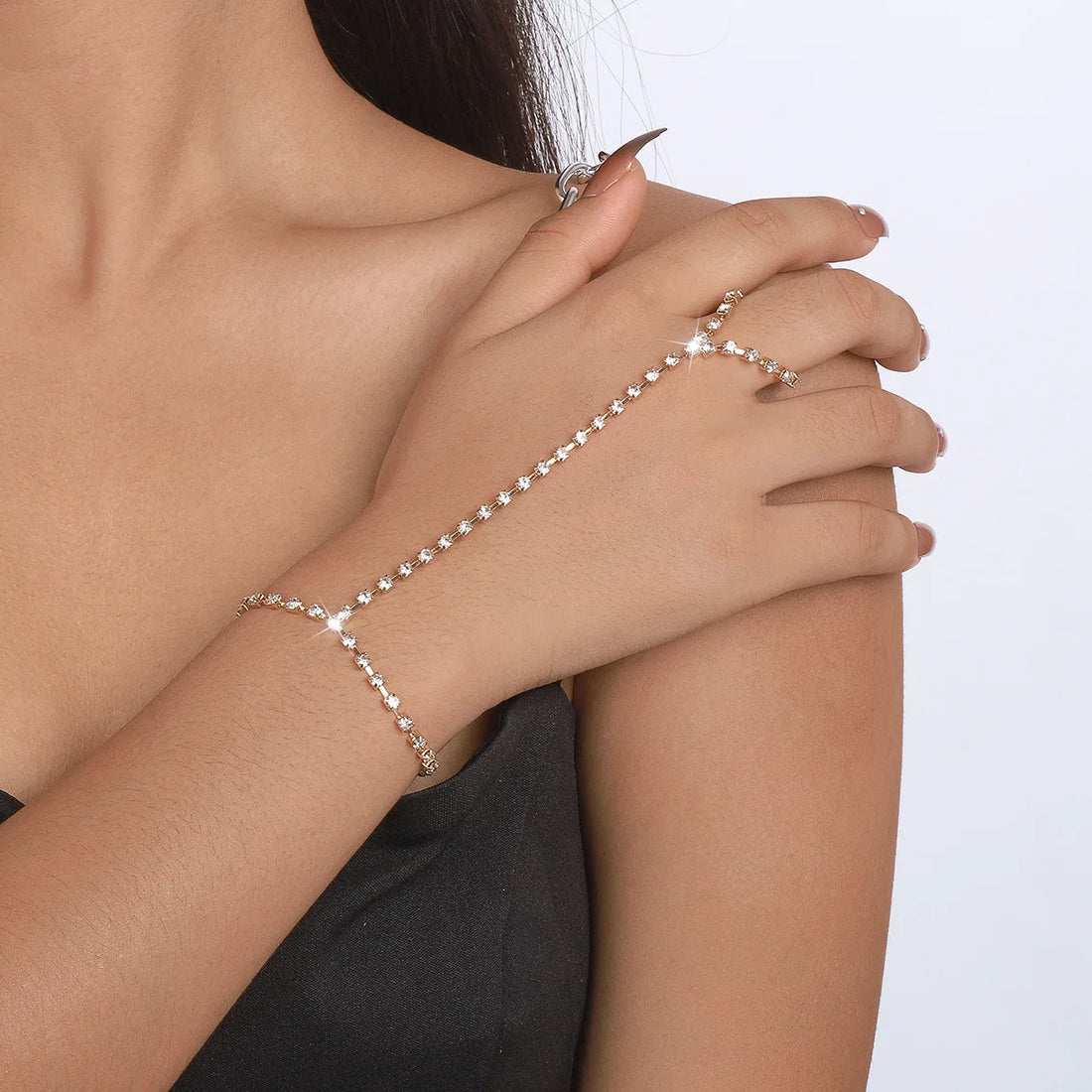 Crystal Link Chain Ring Bracelet