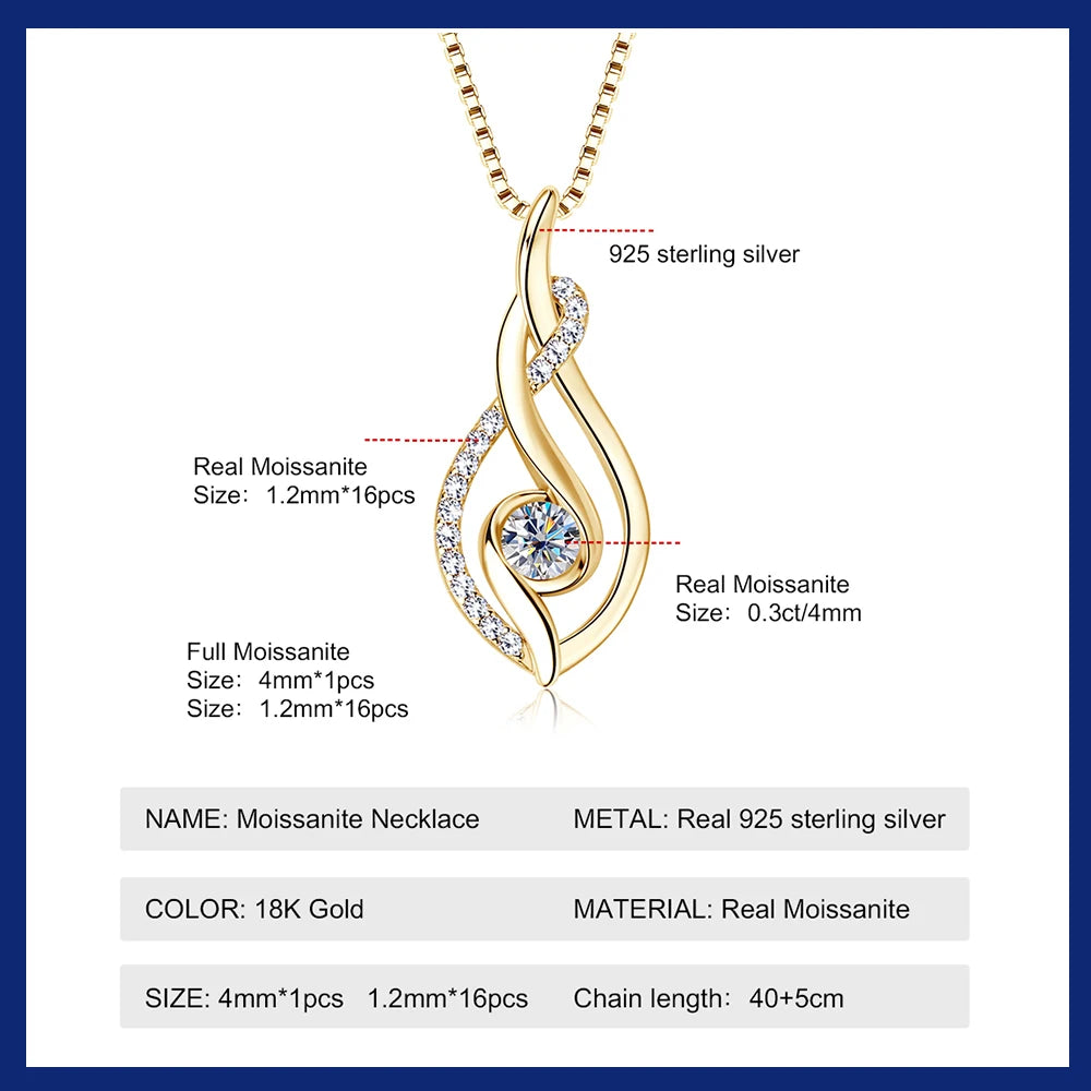 Real Moissanite Twisted Pendant Necklace