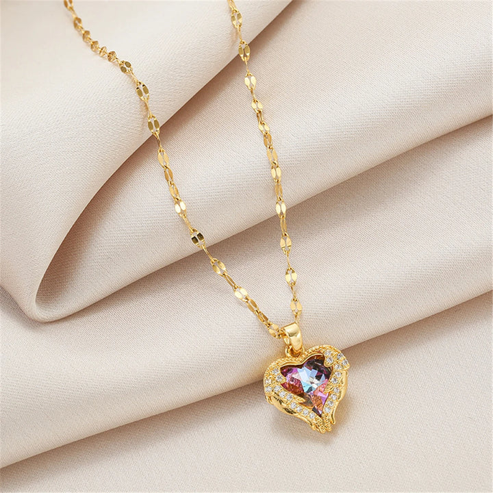 Colorful Crystal Ocean Heart Necklace