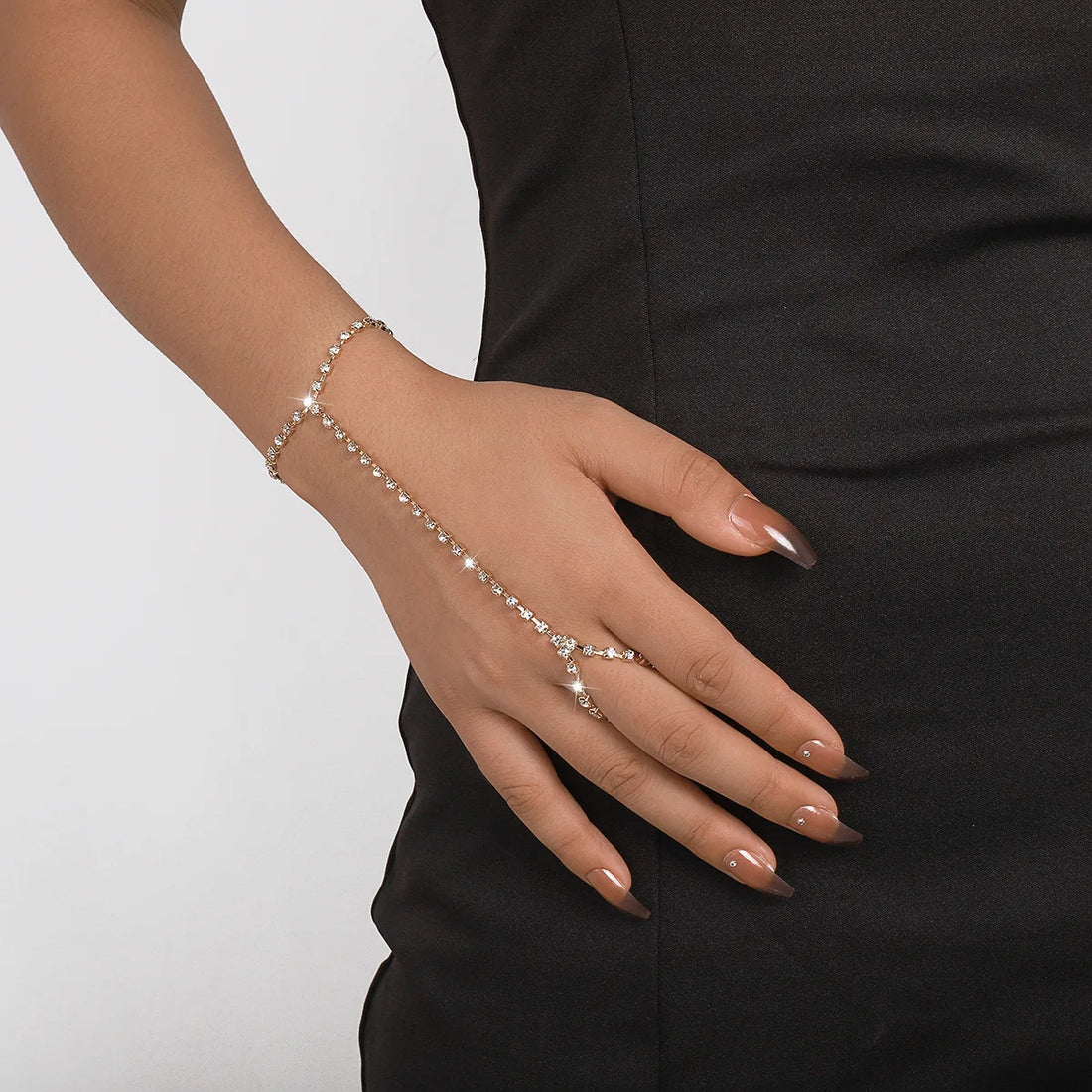 Crystal Link Chain Ring Bracelet