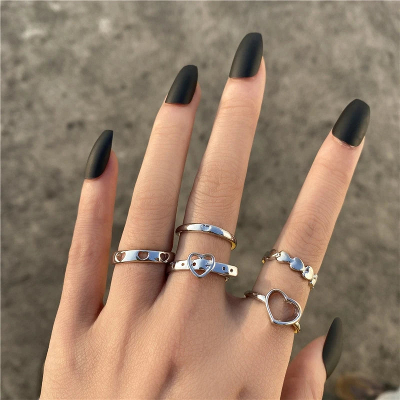 Retro Simple Love Hollowed-Out Rings Set