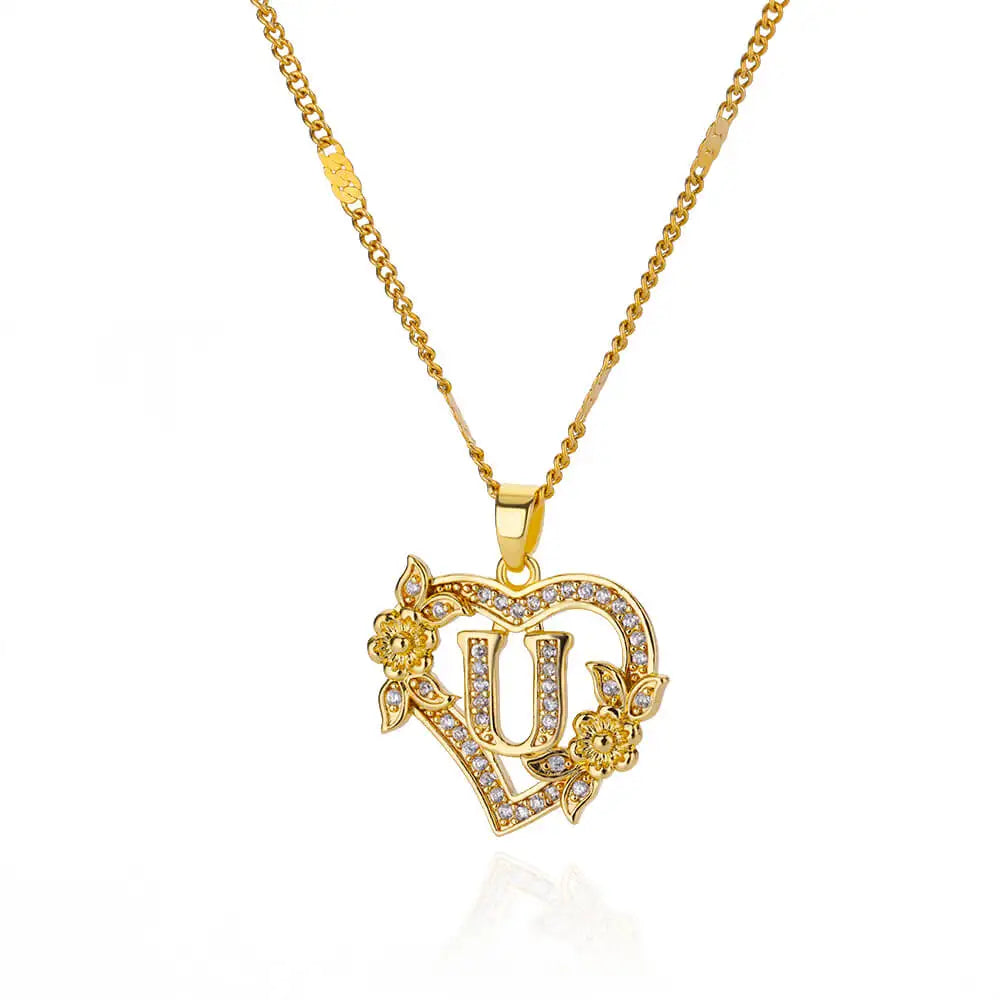 Gold Heart Initial Necklace