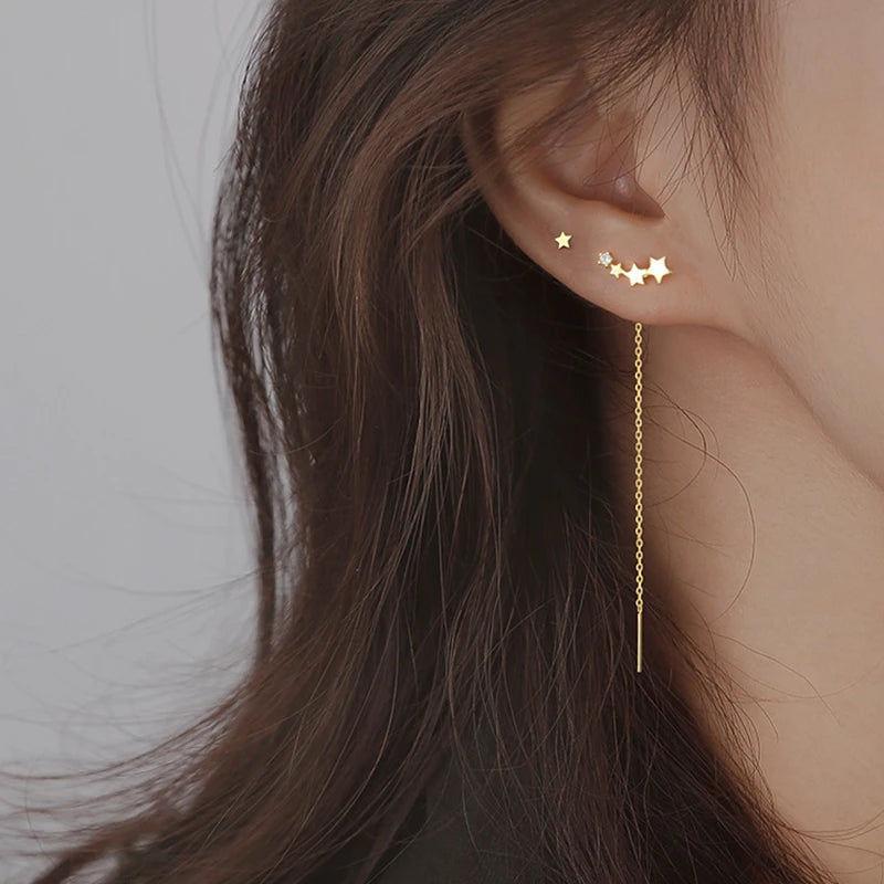 Trendy Long Tassel Drop Earrings with Star and Heart Pendants