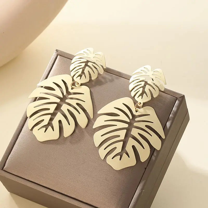 Metal Leaf Dangle Earrings Women