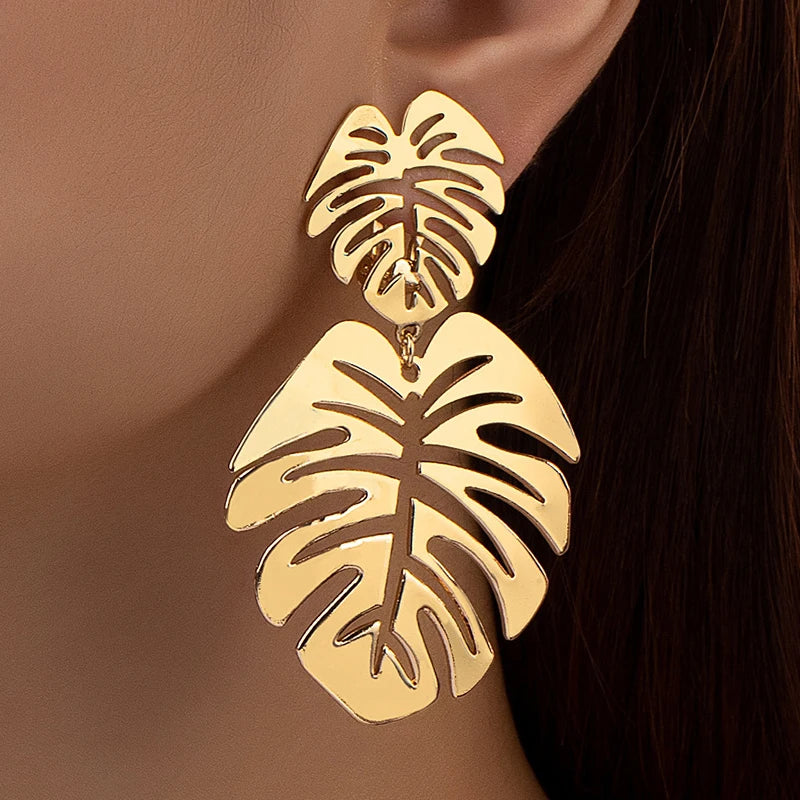 Metal Leaf Dangle Earrings Women