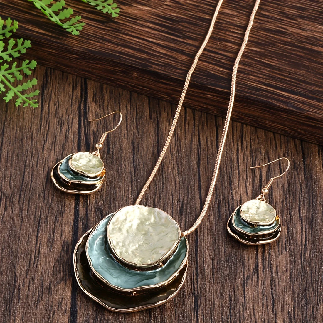 Vintage Layered Earring Necklace Set with Circular Pendants