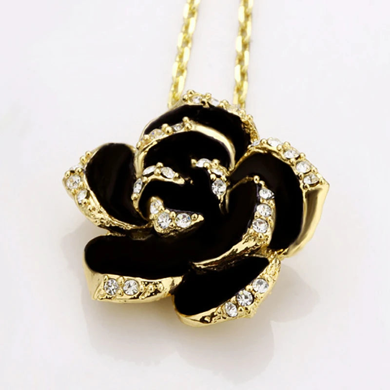 Black Rose Camellia Jewelry Set