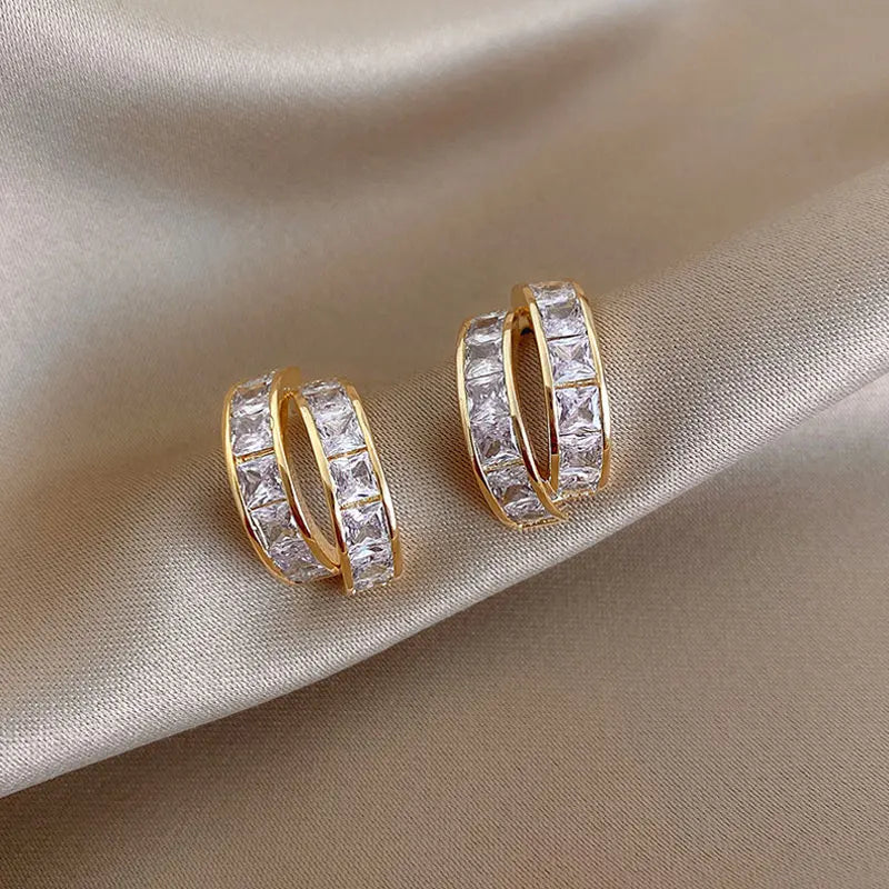 Shiny CZ Leaf Hoop Earrings