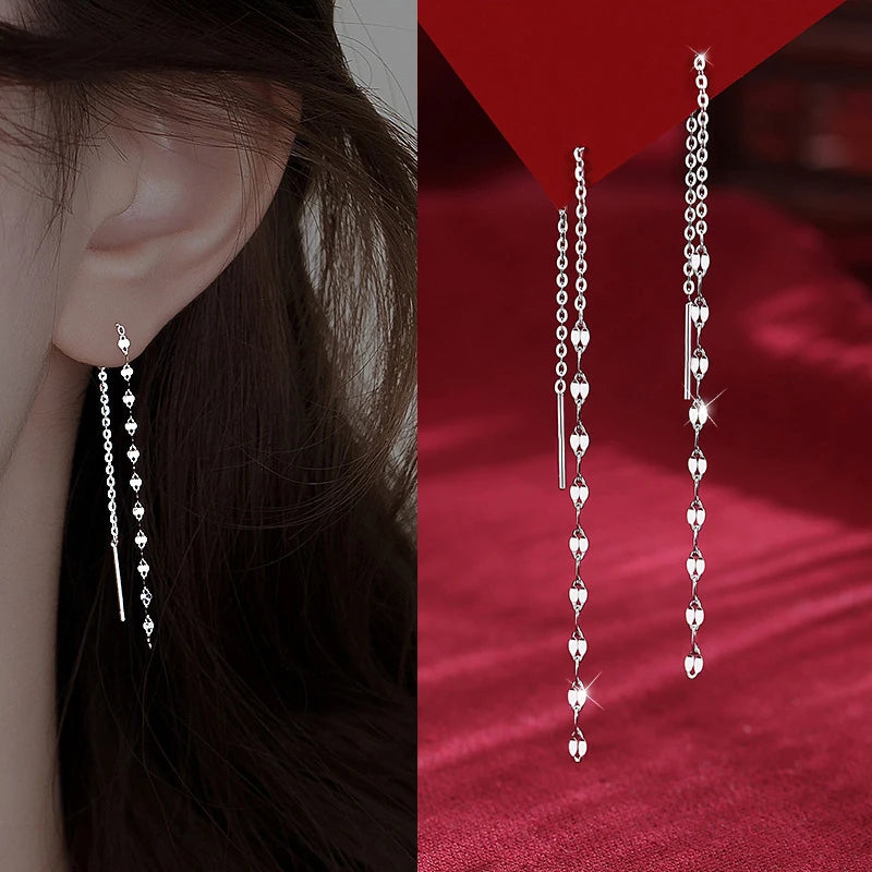 Trendy Long Tassel Drop Earrings with Star and Heart Pendants