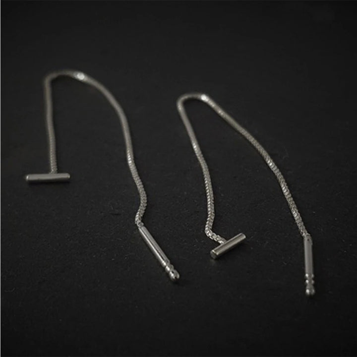 Minimalist Silver Tassel Chain Earrings for Women