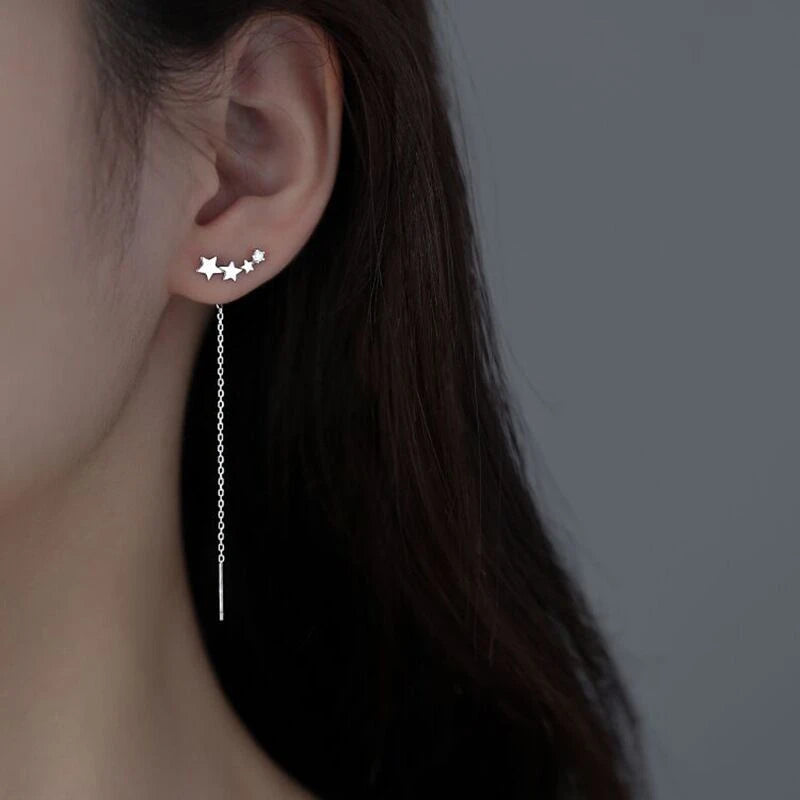 Trendy Long Tassel Drop Earrings with Star and Heart Pendants