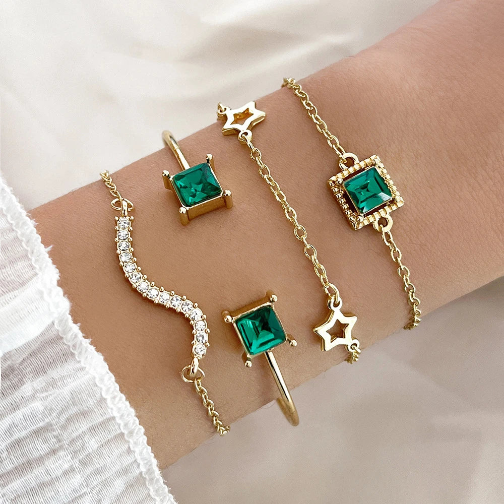 Snake Gemstone Rhinestone Bracelet Set