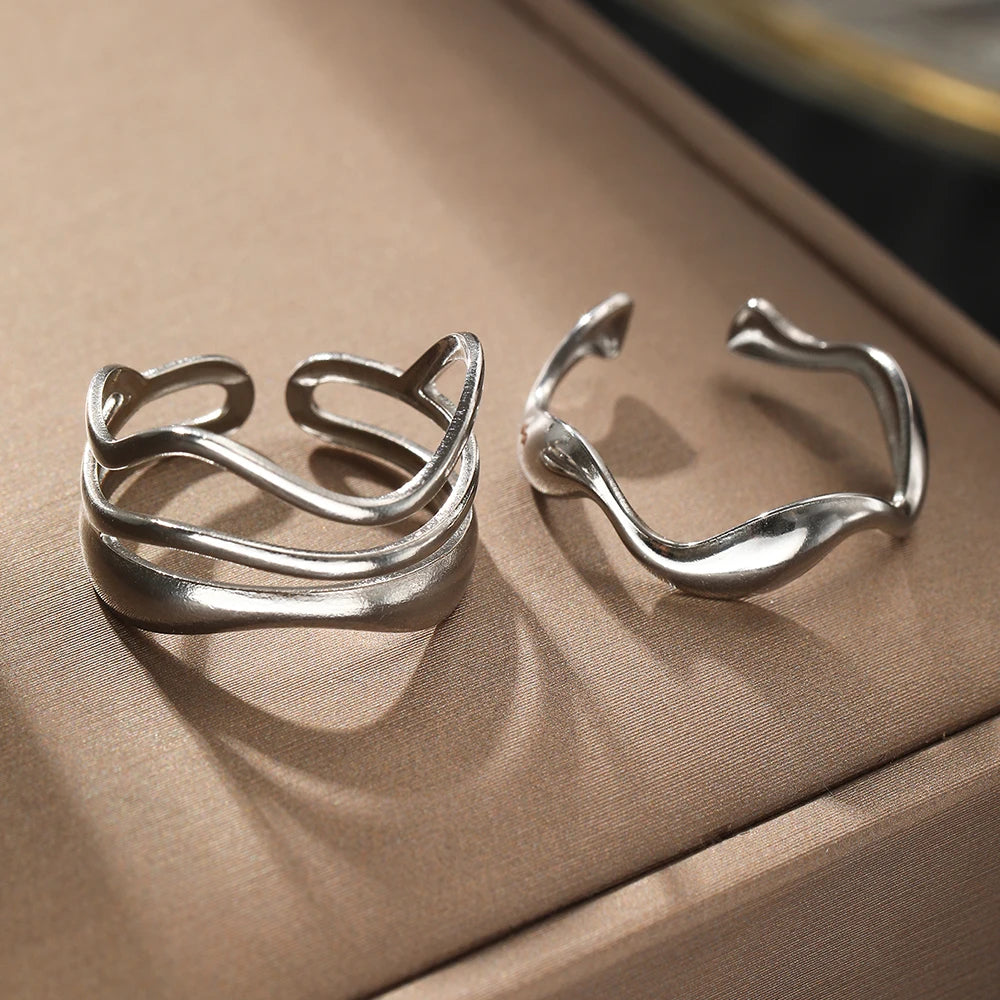 Stainless Steel Asymmetric Cutout Couple Rings