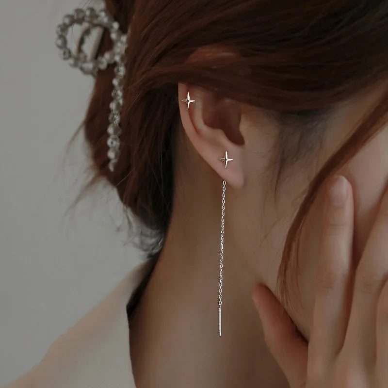 Trendy Long Tassel Drop Earrings with Star and Heart Pendants