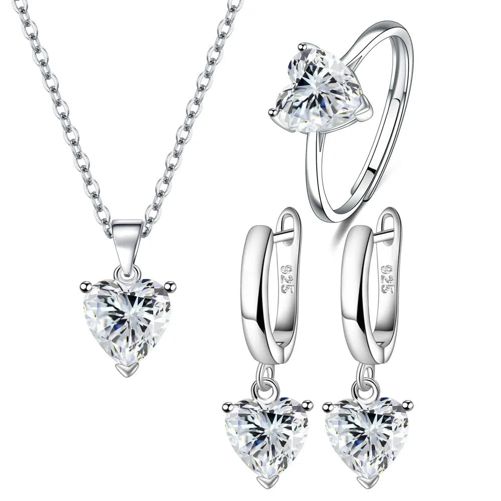 Silver Heart Zircon Jewelry Set