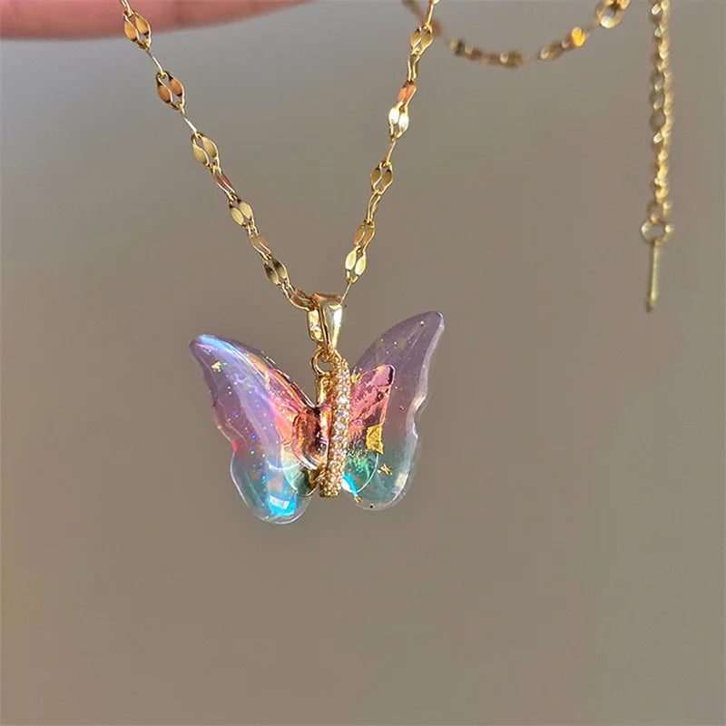 Titanium Steel Lock Butterfly Necklace