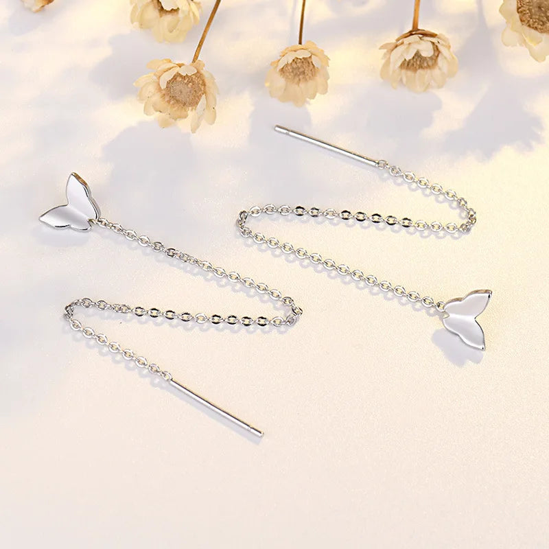 Trendy Long Tassel Drop Earrings with Star and Heart Pendants