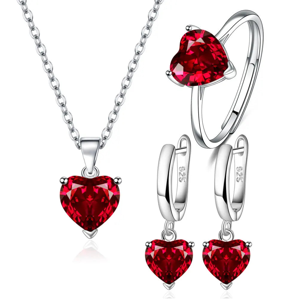 Silver Heart Zircon Jewelry Set