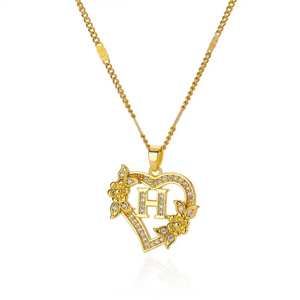 Gold Heart Initial Necklace