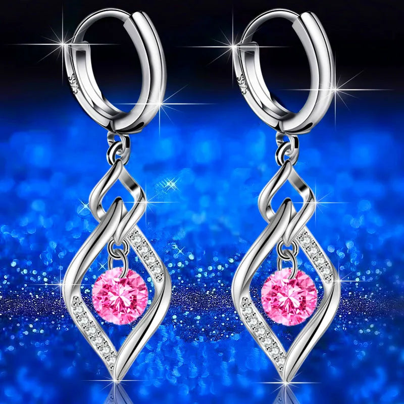 Sterling Silver Crystal Zircon Earrings