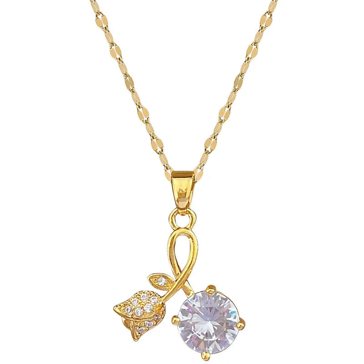 Micro-paved White Rose Pendant Necklace