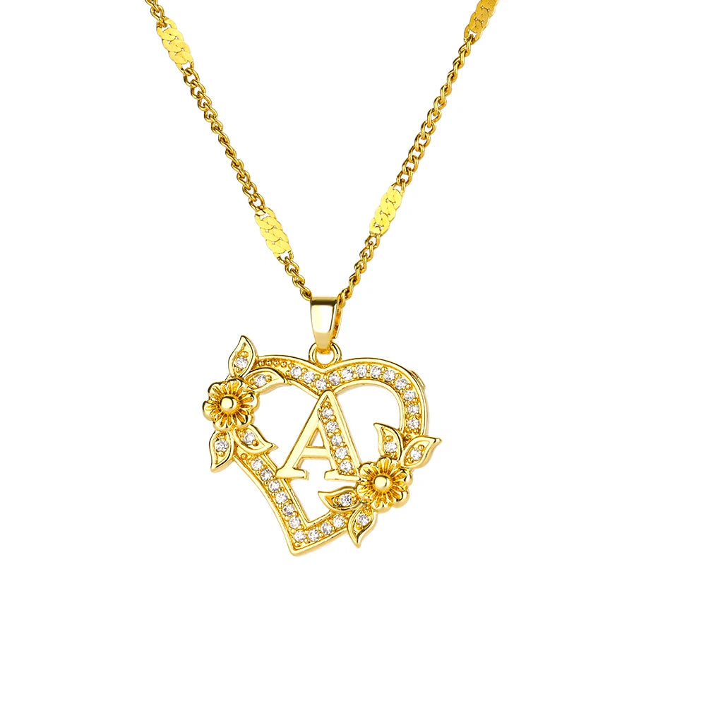 Gold Heart Initial Necklace