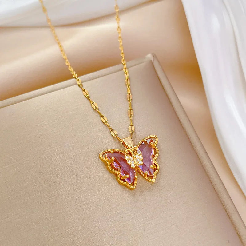 Hollow Titanium Steel Butterfly Necklace