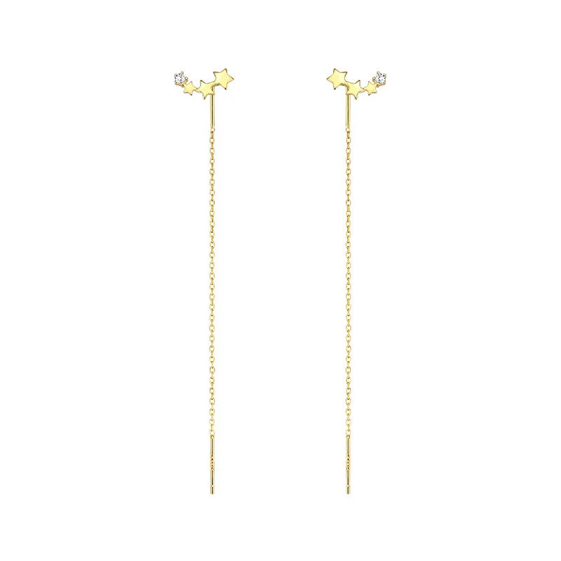 Trendy Long Tassel Drop Earrings with Star and Heart Pendants