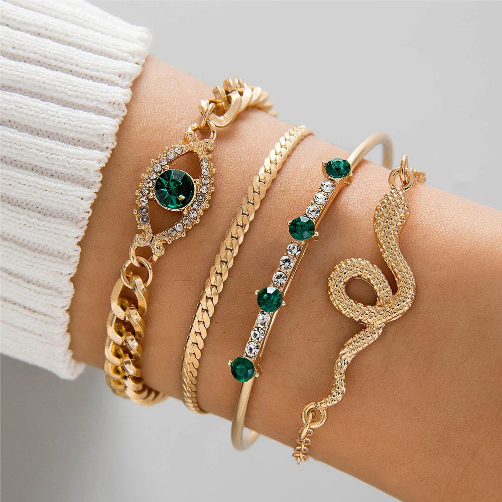 Snake Gemstone Rhinestone Bracelet Set