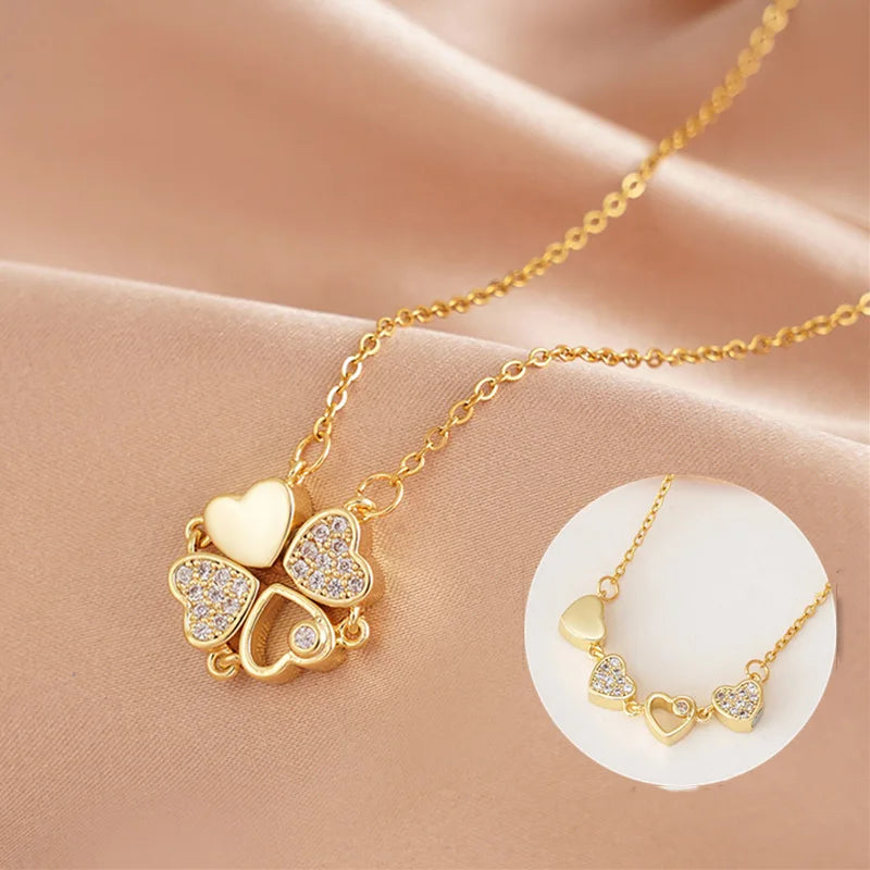 Clover Heart Magnetic Pendant Necklace for Women