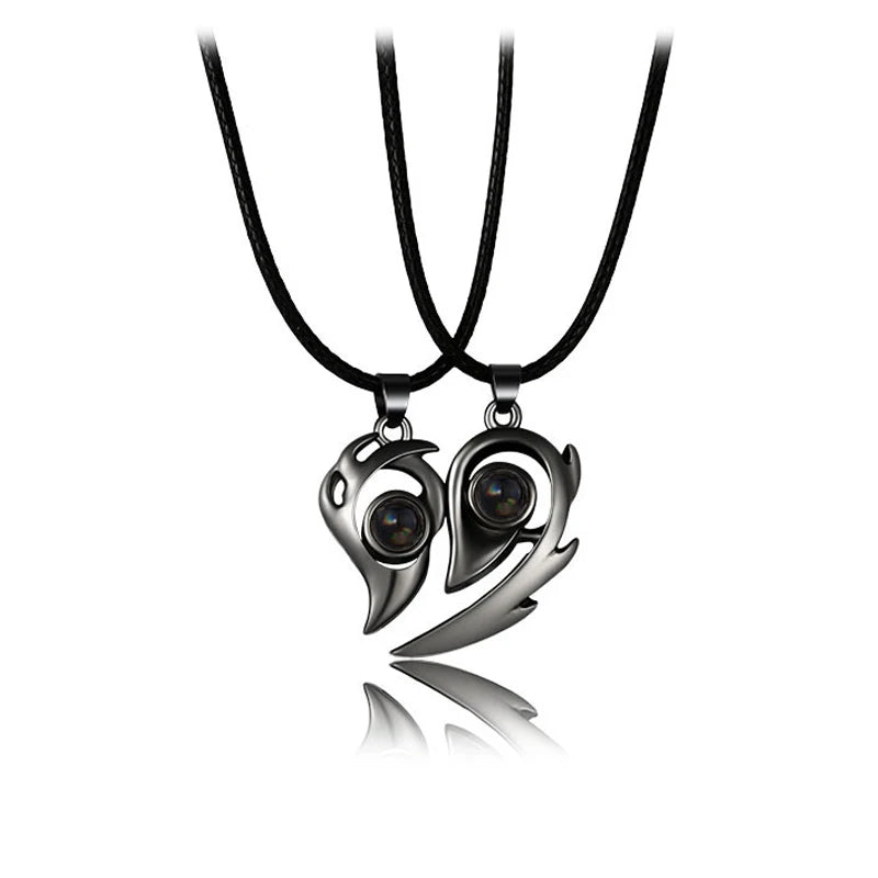 Couple Electrocardiogram Heart Necklace