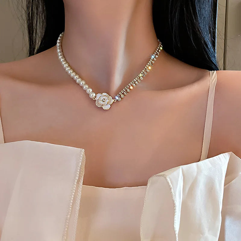 سلسلة عنق نسائية جديدة من الخرز على شكل سلسلة عنق من اللؤلؤ الكوري باللون الذهبي، قلادة على شكل سلسلة عنق قوطية لعام 2022 للفتيات