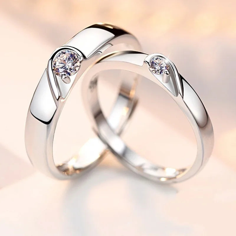 Zircon Heart Couple Wedding Rings