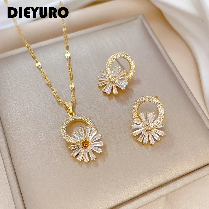 Stainless Steel Daisy Jewelry Set