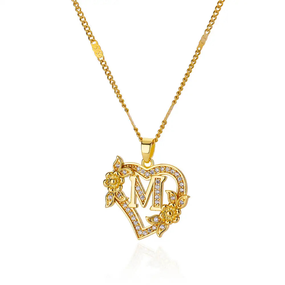 Gold Heart Initial Necklace