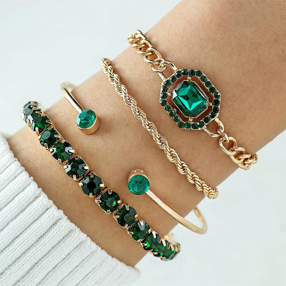 Snake Gemstone Rhinestone Bracelet Set