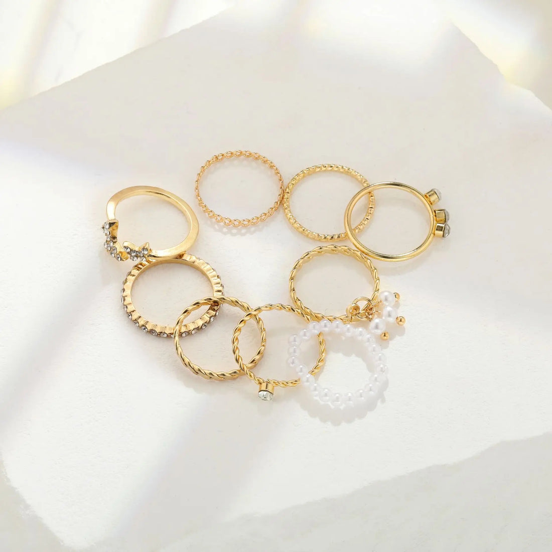 Bohemian Butterfly Pearl Rings Set