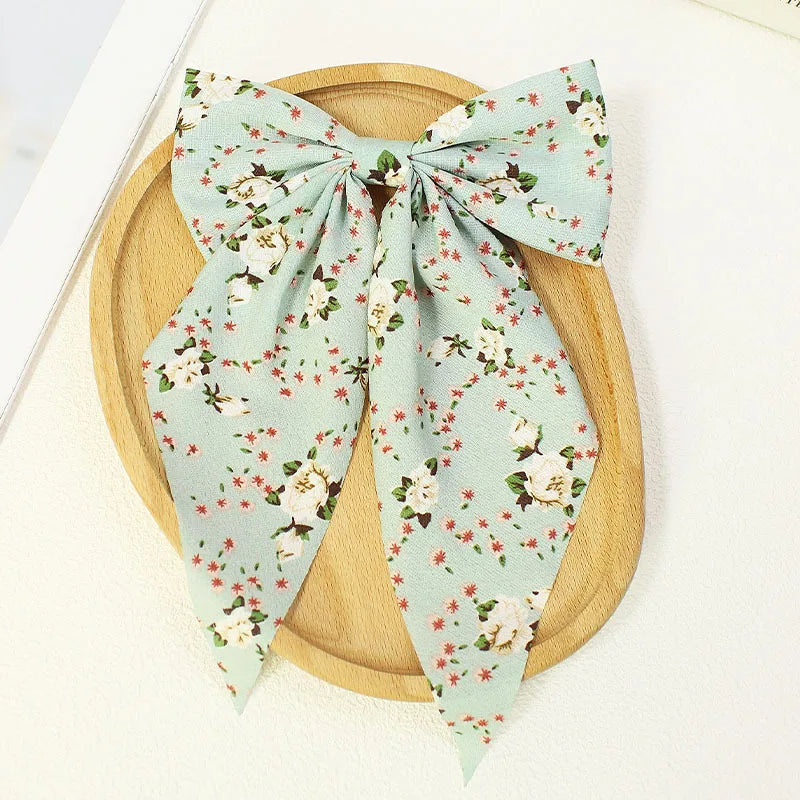 Large Floral Bow Hair Clips