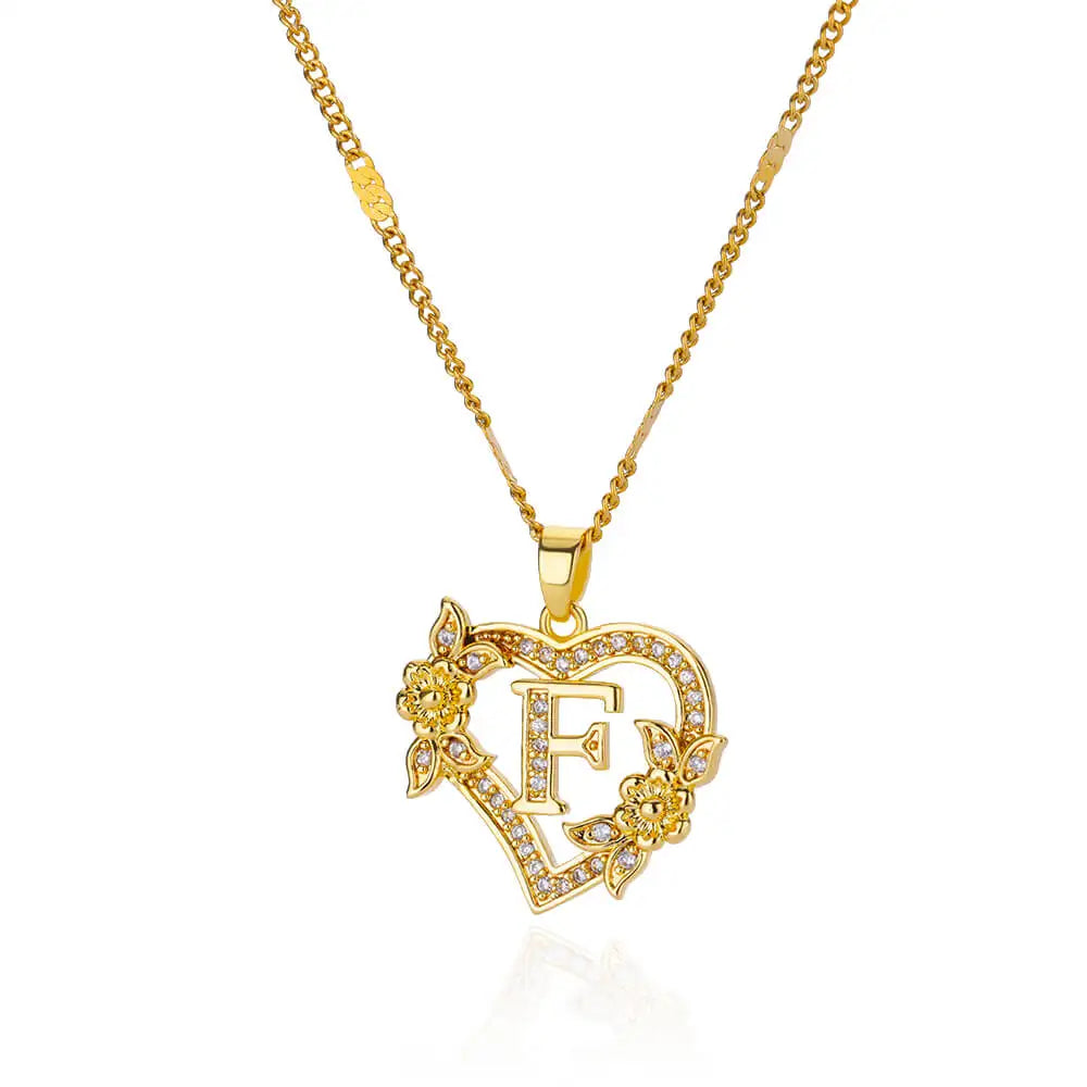 Gold Heart Initial Necklace