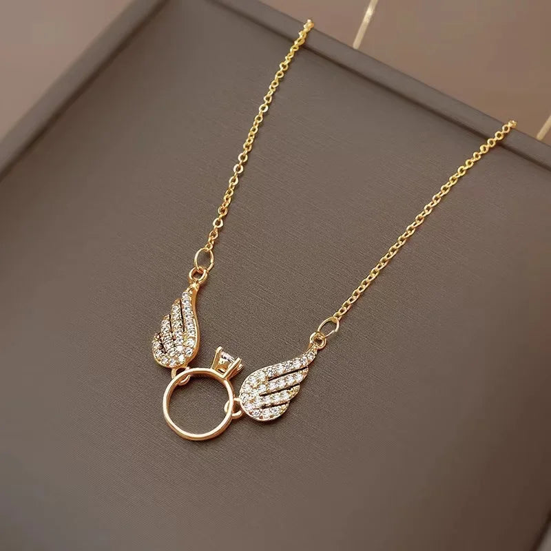 Gold Gemstone Wings Necklace