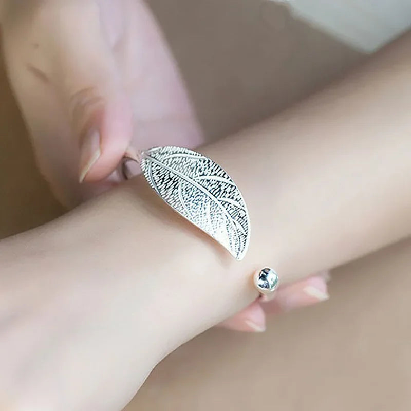 Silver Leaf Cuff Bracelet