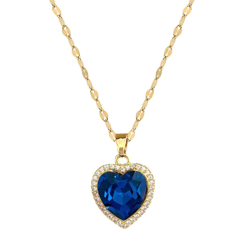 Gold Plated Blue Zirconia Heart Necklace