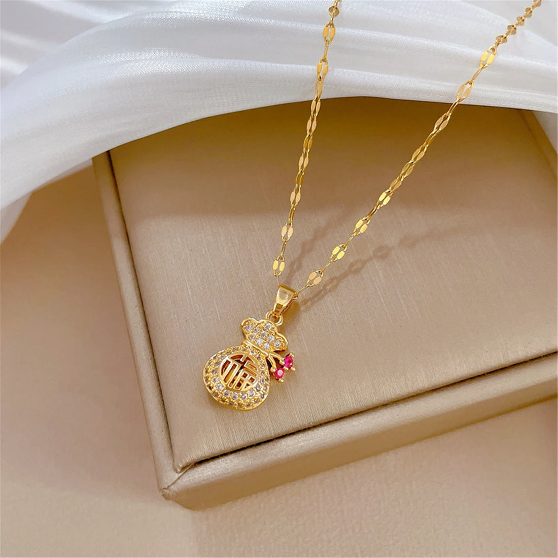 Money Bag Lucky Zircon Necklace